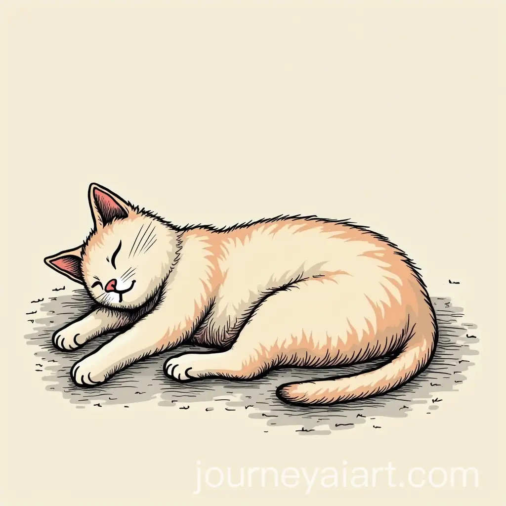 Lazy-Cat-in-HandDrawn-Style-Relaxing-in-a-Cozy-Setting