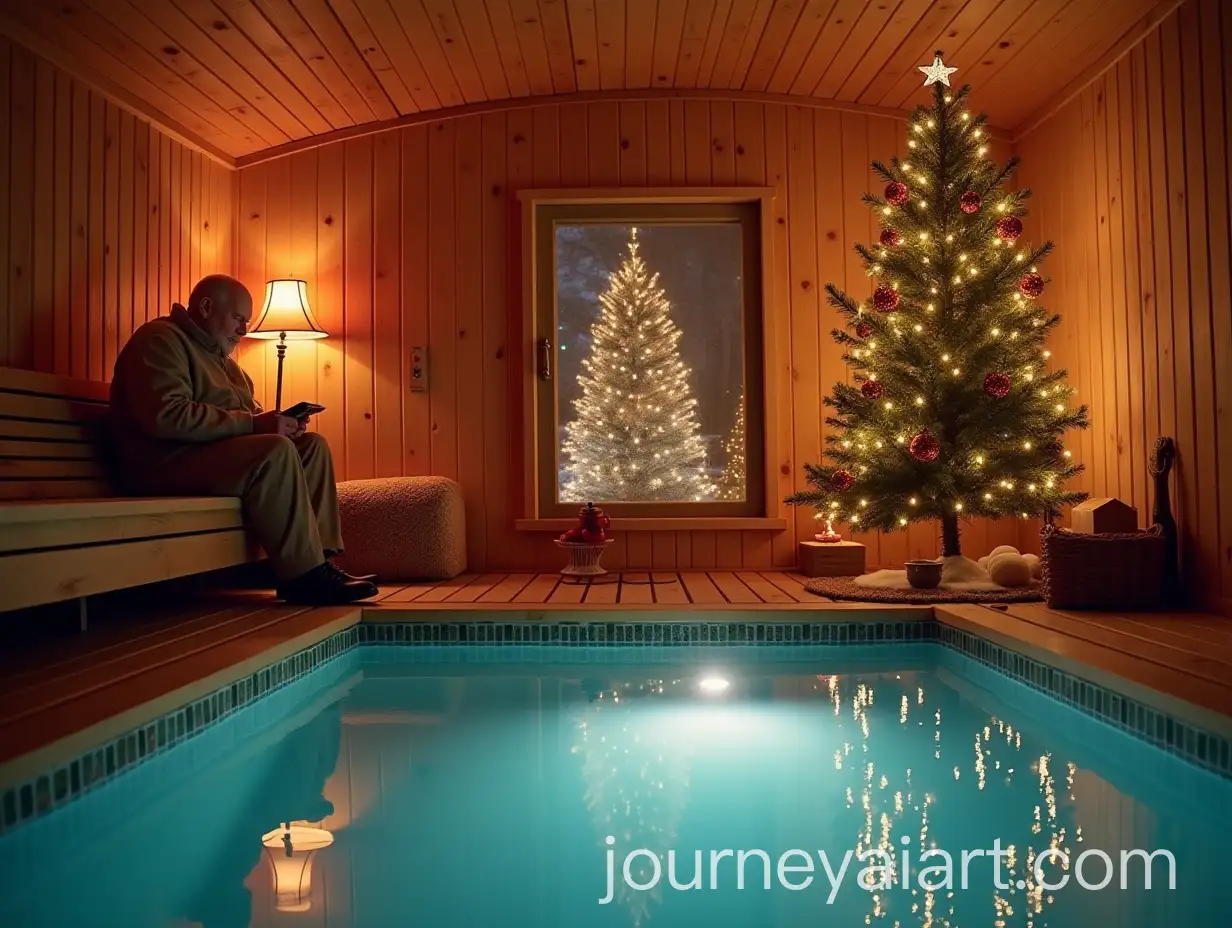 New-Year-Greetings-in-Sauna-with-Pool-and-Christmas-Tree-Featuring-Grandpa-Frost