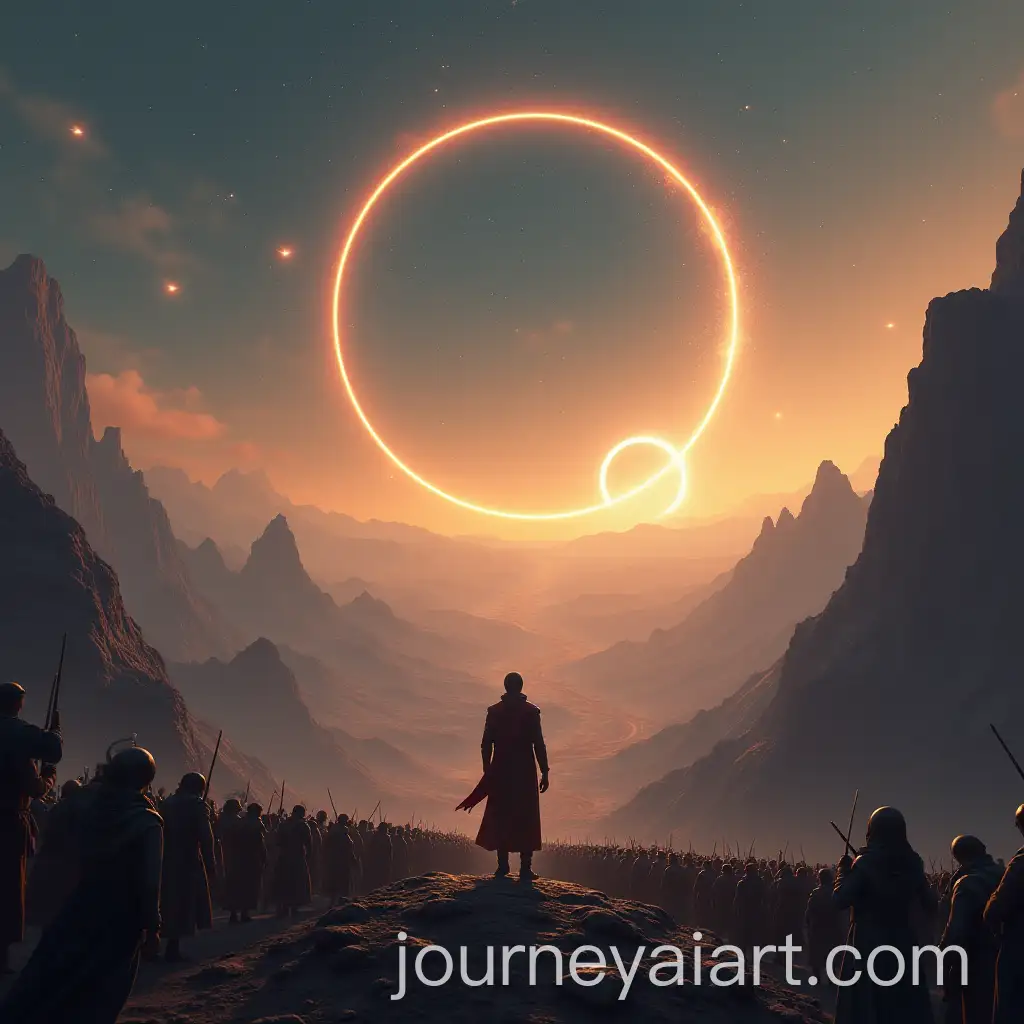Distant-Leader-Motivating-a-Crowd-Over-a-Valley-on-an-Alien-Planet-with-Rings-and-Stars