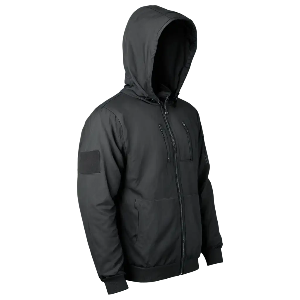 HighQuality-PNG-Image-of-a-Black-Parachute-Material-Hoodie-Jacket-with-Zipper-Front-and-Back-Views