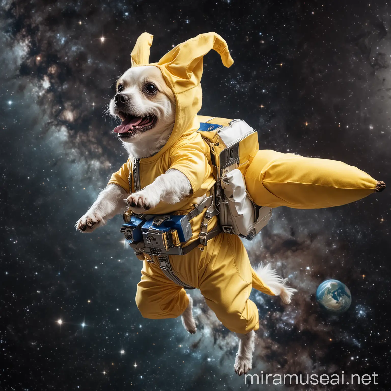 Canine Astronaut in Banana Space Suit