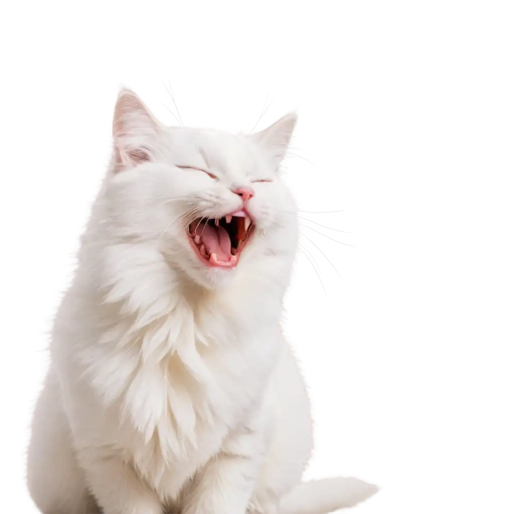 Adorable-PNG-Image-of-a-Cute-Fluffy-White-Cat-Yawning