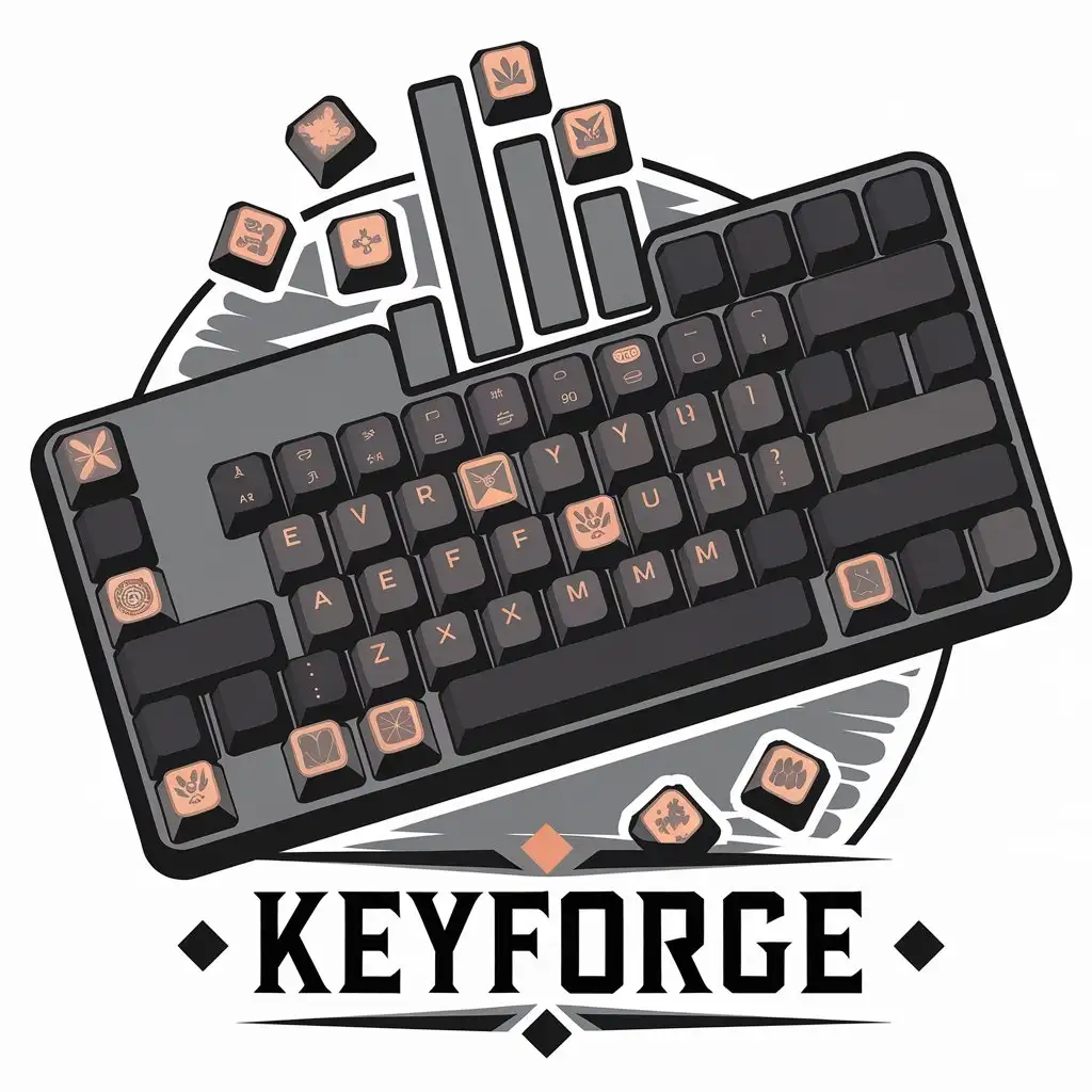 a vector logo design,with the text "KeyForge", main symbol:Let's create a logo for the Keyforge blog specializing in custom mechanical keyboard accessories, ask for a logo that focuses on keyboard elements, keycaps,Moderate,clear background