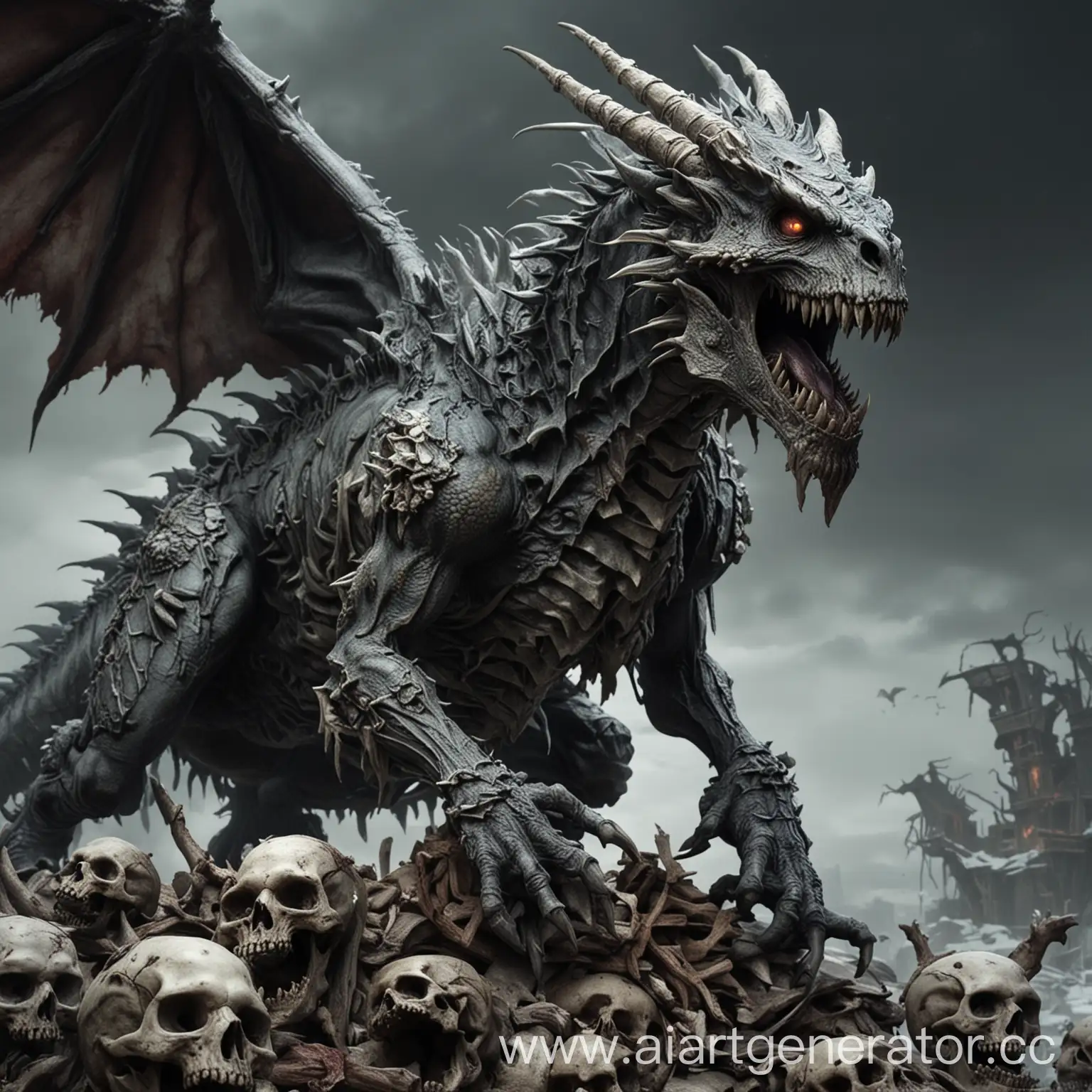 Realistic-FullSize-Zombie-Dragon-Surrounded-by-Bones-and-Skulls