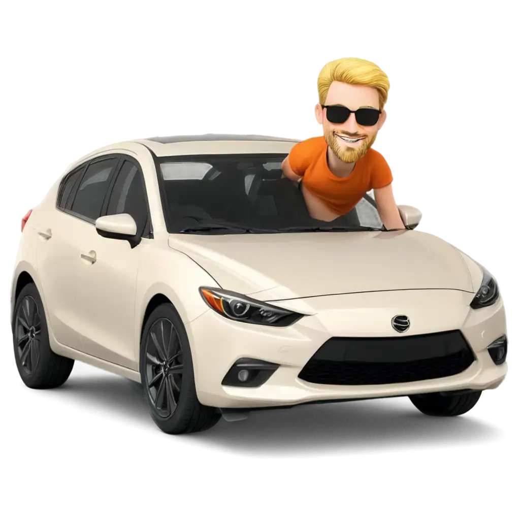 Funny-Cartoon-Style-PNG-Image-JanLieuwe-in-White-Mazda-3-with-Black-Light-Alloy-Wheels