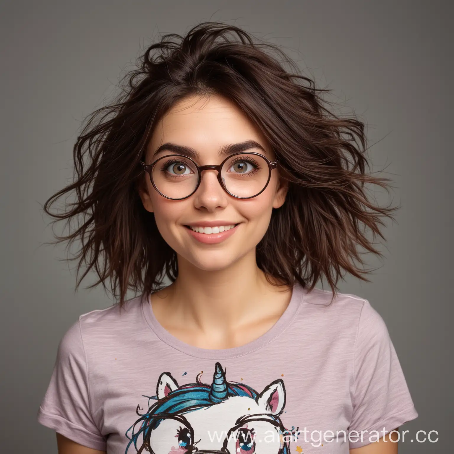 Cheerful-Woman-with-Unicorn-TShirt-and-Big-Round-Glasses