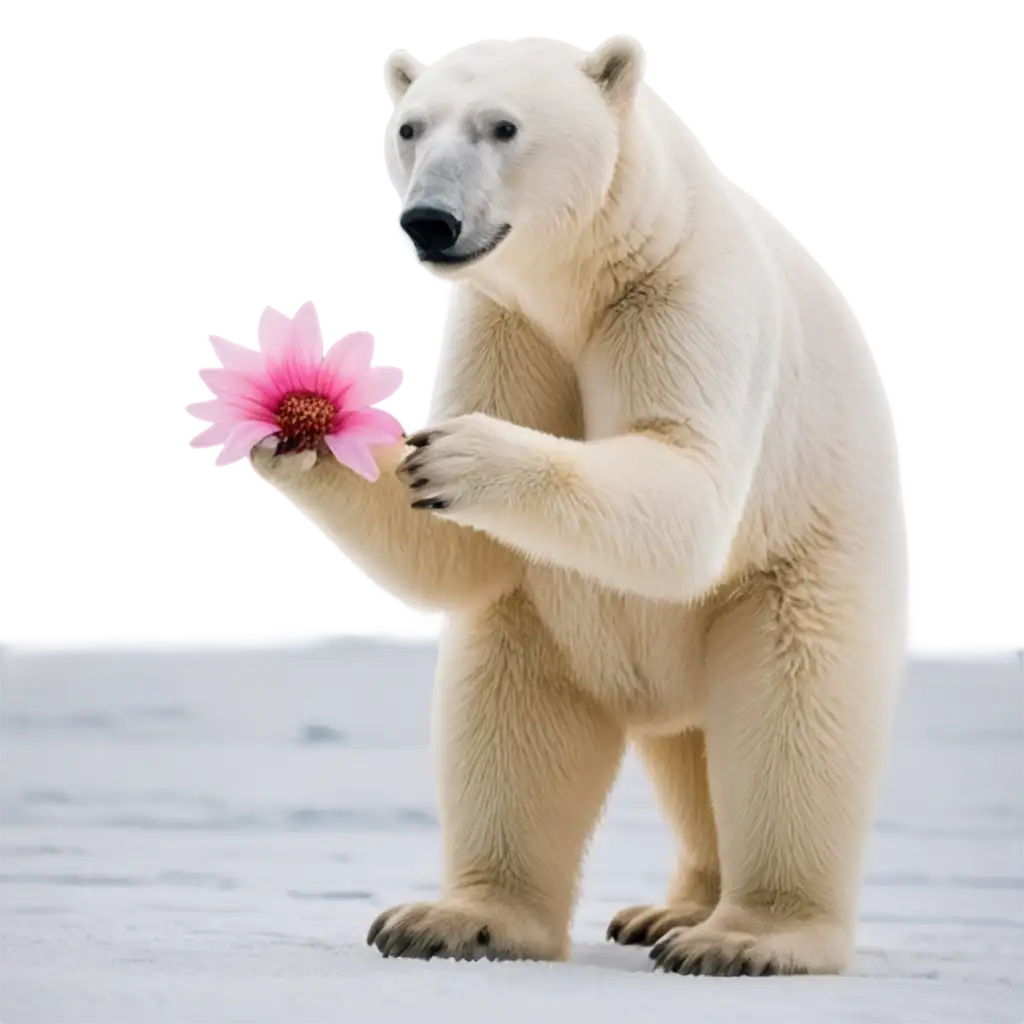 Friendly-Polar-Bear-with-Pink-Flower-in-the-Snow-HighQuality-PNG-Image-for-Calming-Arctic-Scenes