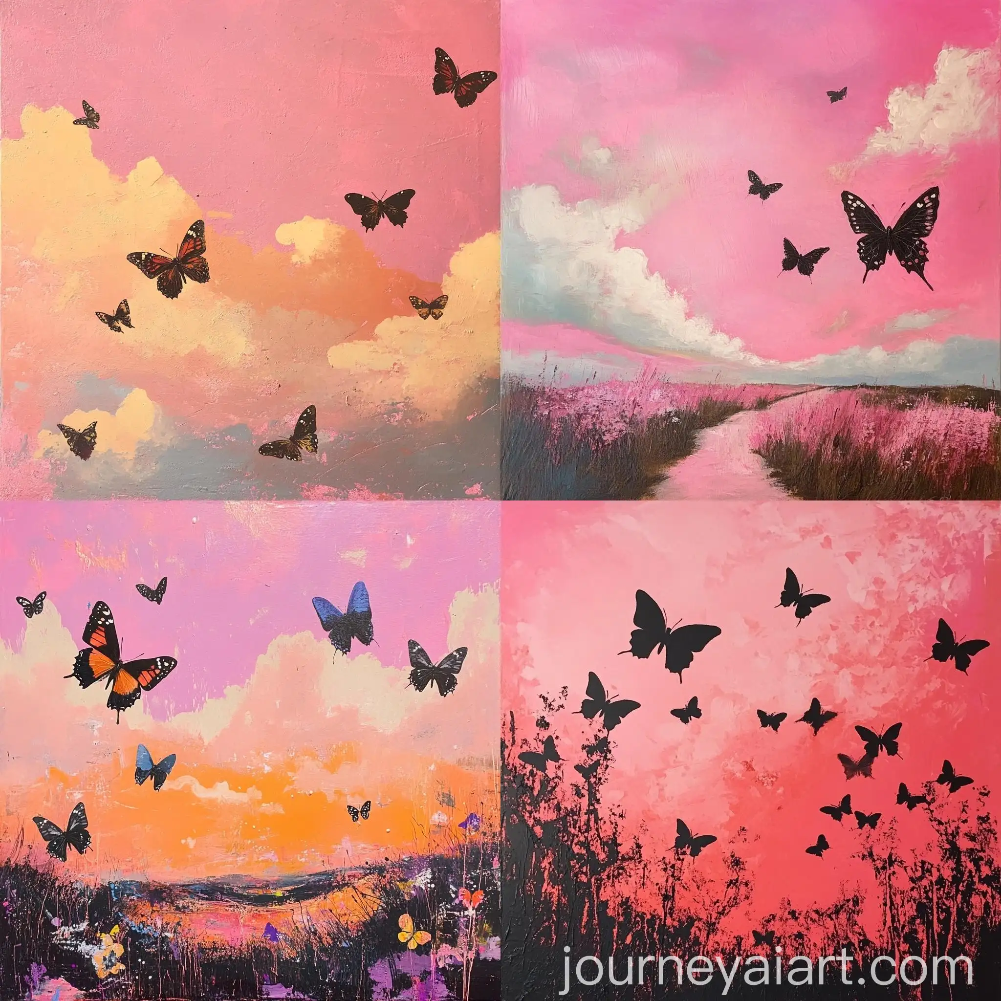 Serene-Pink-Sky-with-Fluttering-Butterflies