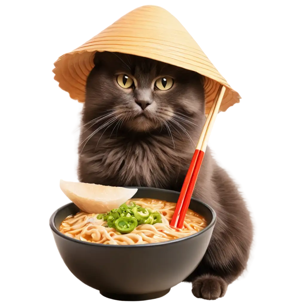 Realistic-PNG-of-a-Cat-in-a-Chinese-Hat-Enjoying-Authentic-Japanese-Ramen