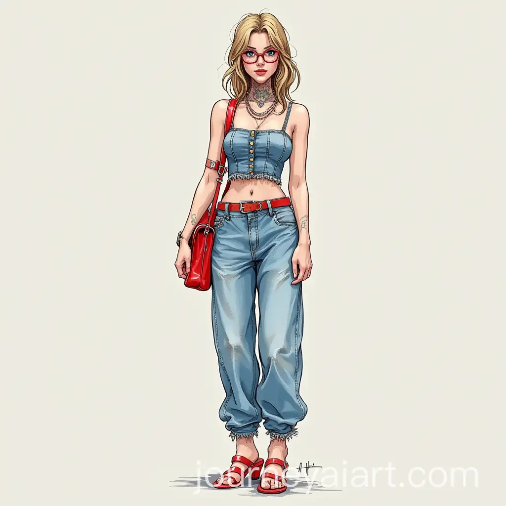 Fashionable-Model-in-ShAI-Art-Prompt-Expansionibuya-Street-Style-with-Red-Sandals-and-Baggy-Denim-Pants