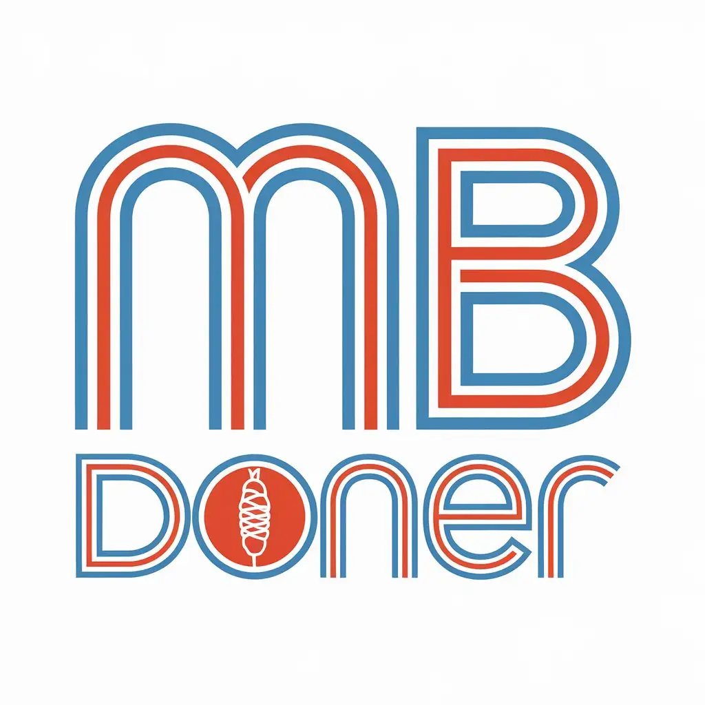 LOGO Design for MB DONER Modern Turkish Dner Kebab Icon in Light Blue Red and White