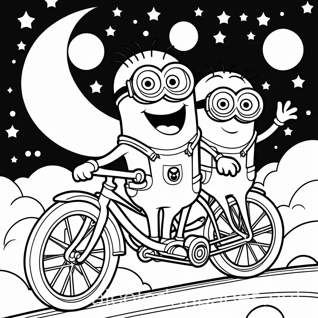 Minions-Riding-Bicycles-in-Outer-Space-Coloring-Page