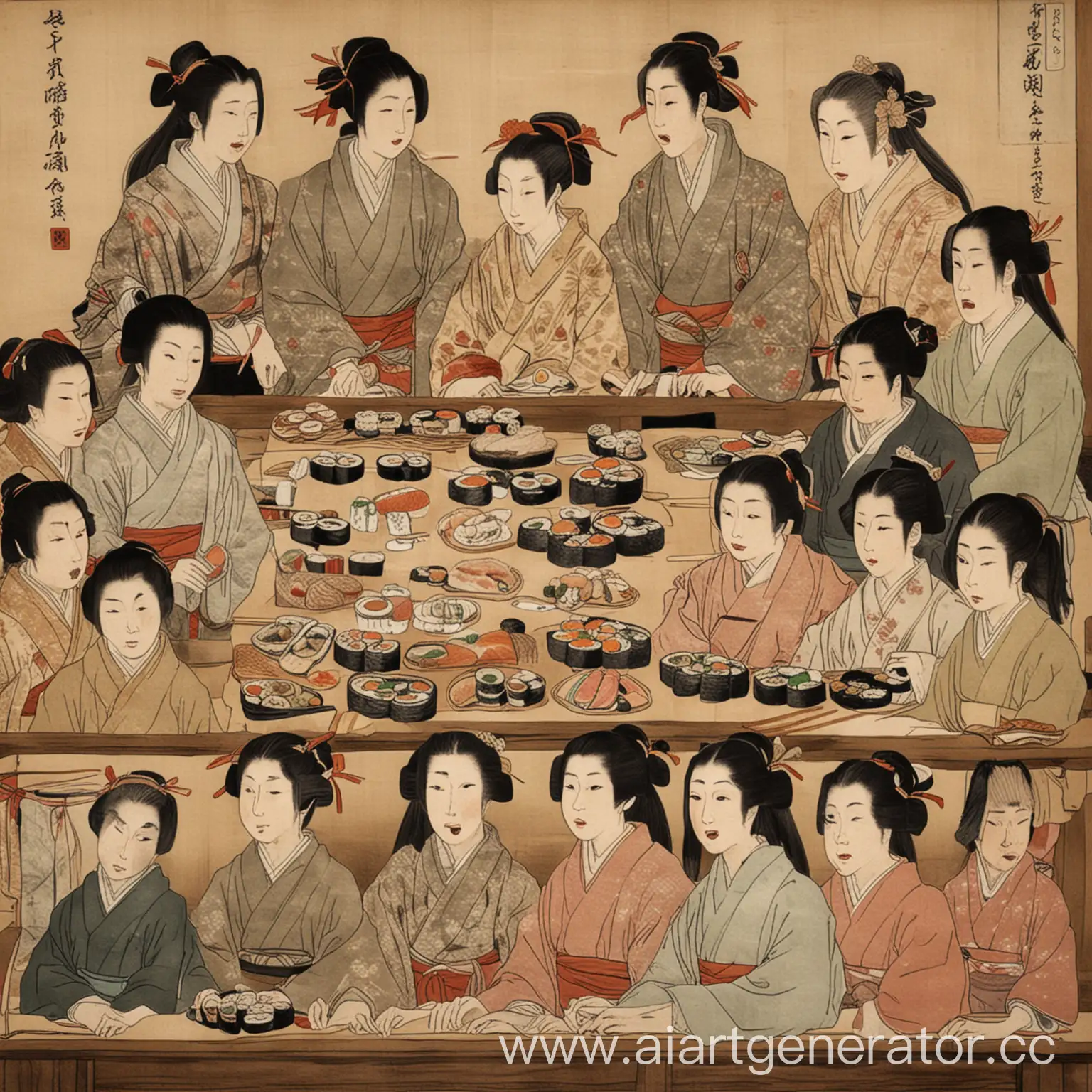 Japanese-People-Eating-Sushi-and-Rolls-during-the-Edo-Period