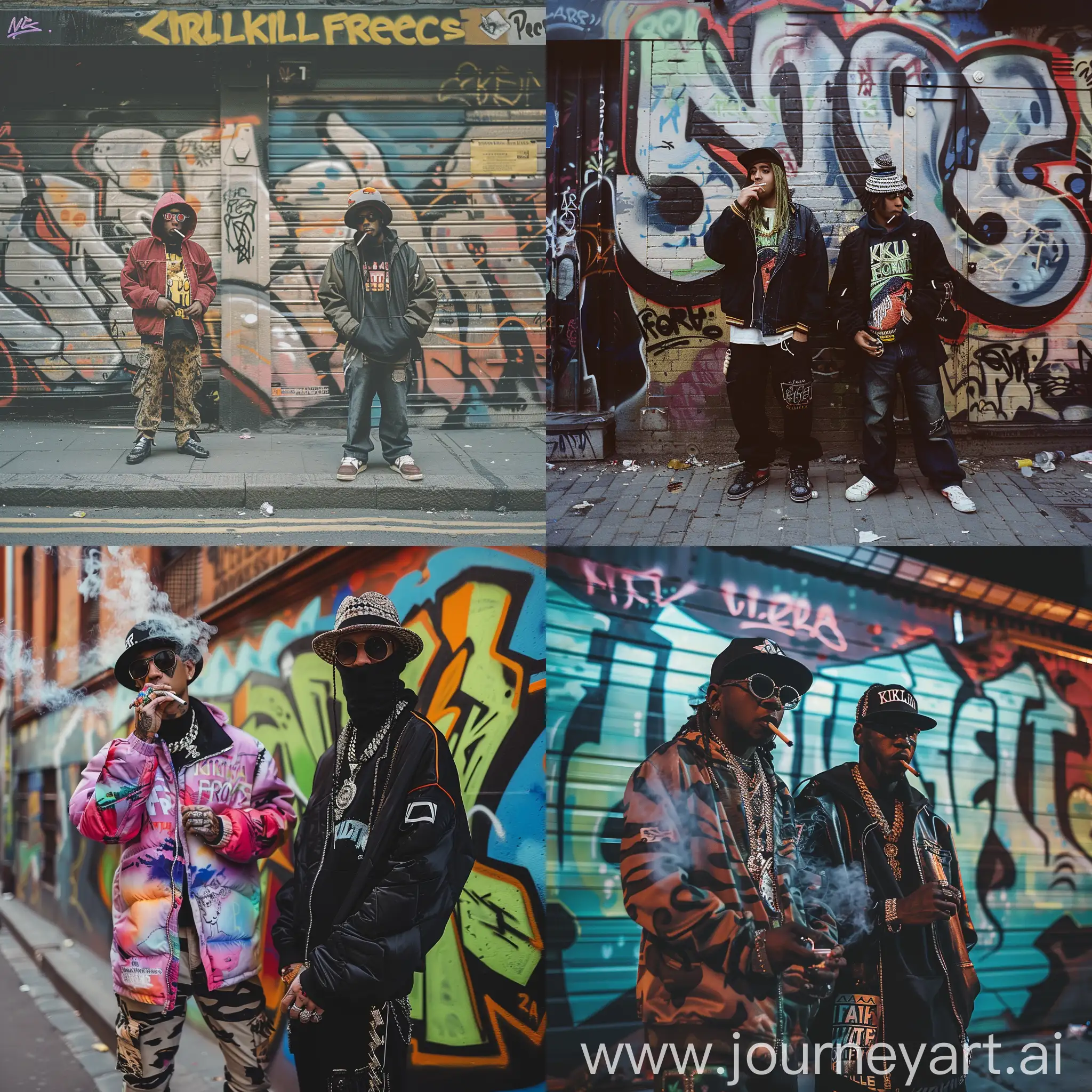 Urban-Rappers-Smoking-on-GraffitiCovered-Street