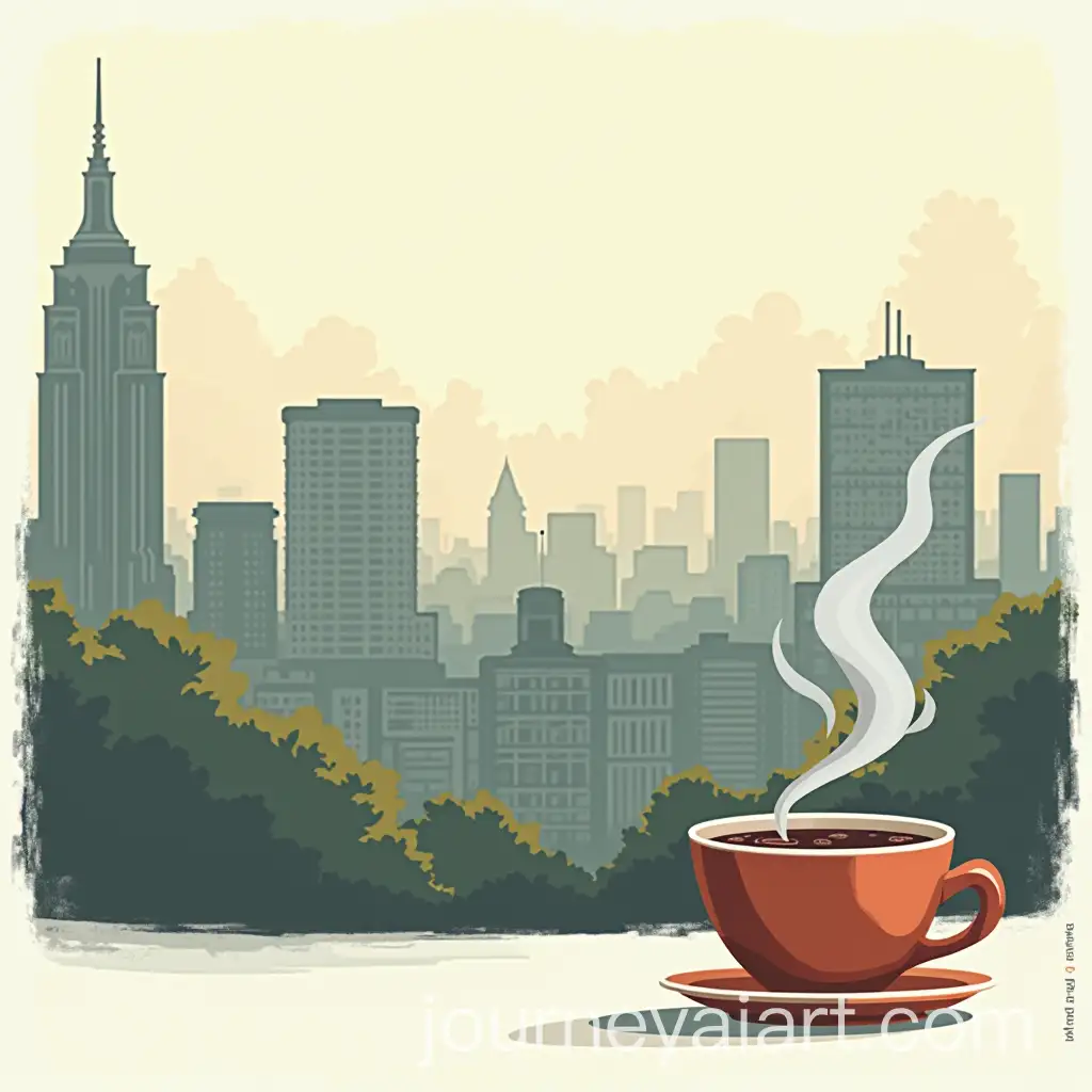 Urban-Landscape-with-Steaming-Coffee-Cup