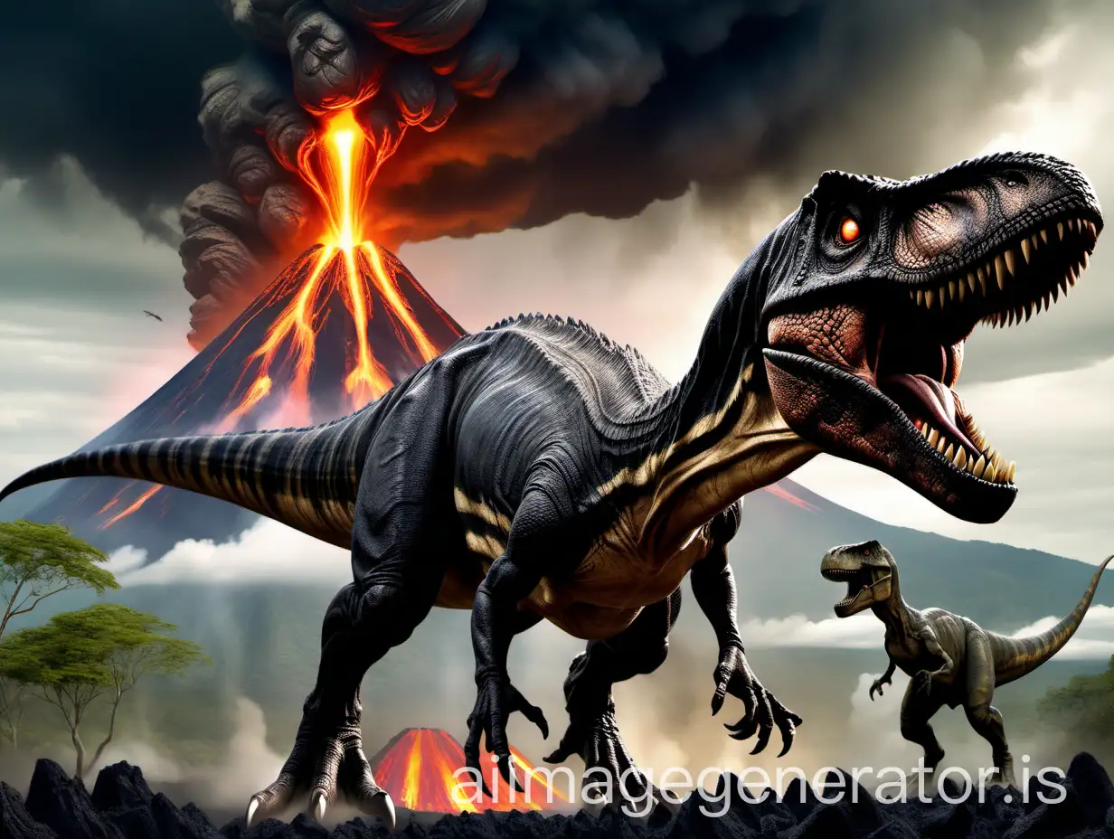 Indoraptor-vs-TRex-Battle-in-Dinosaur-Era-with-Erupting-Volcano