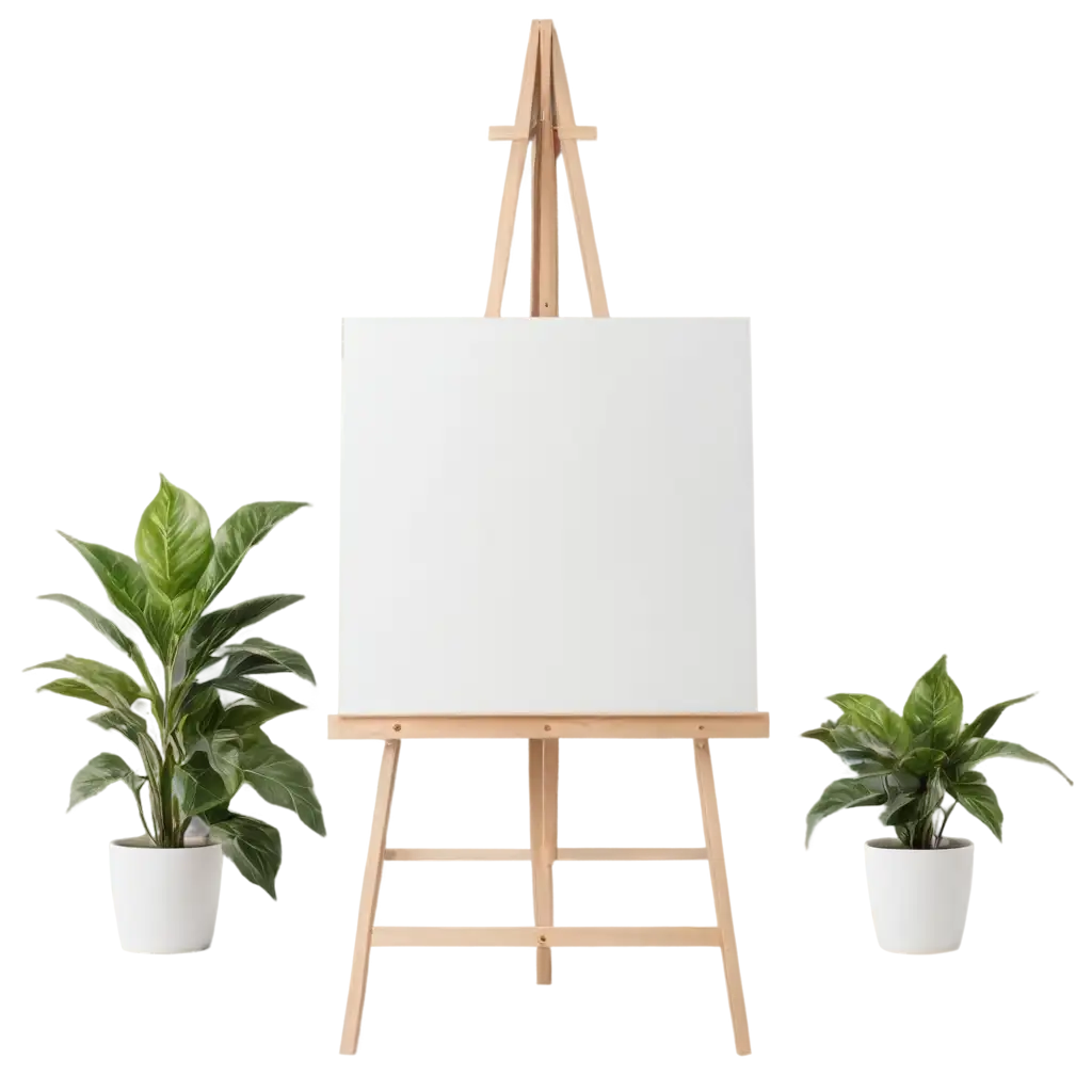 PNG-Wedding-Welcome-Sign-on-Easel-Mockup-White-Canvas-with-Plants-and-Flowers