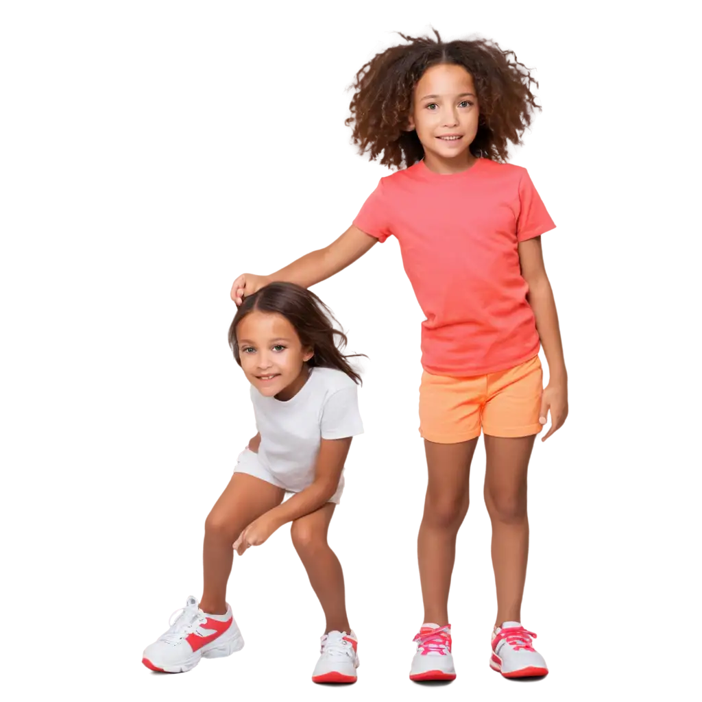 7YearOld-Latina-Girl-with-Bob-Haircut-in-Pink-TShirt-and-Orange-Shorts-HighQuality-PNG-Image