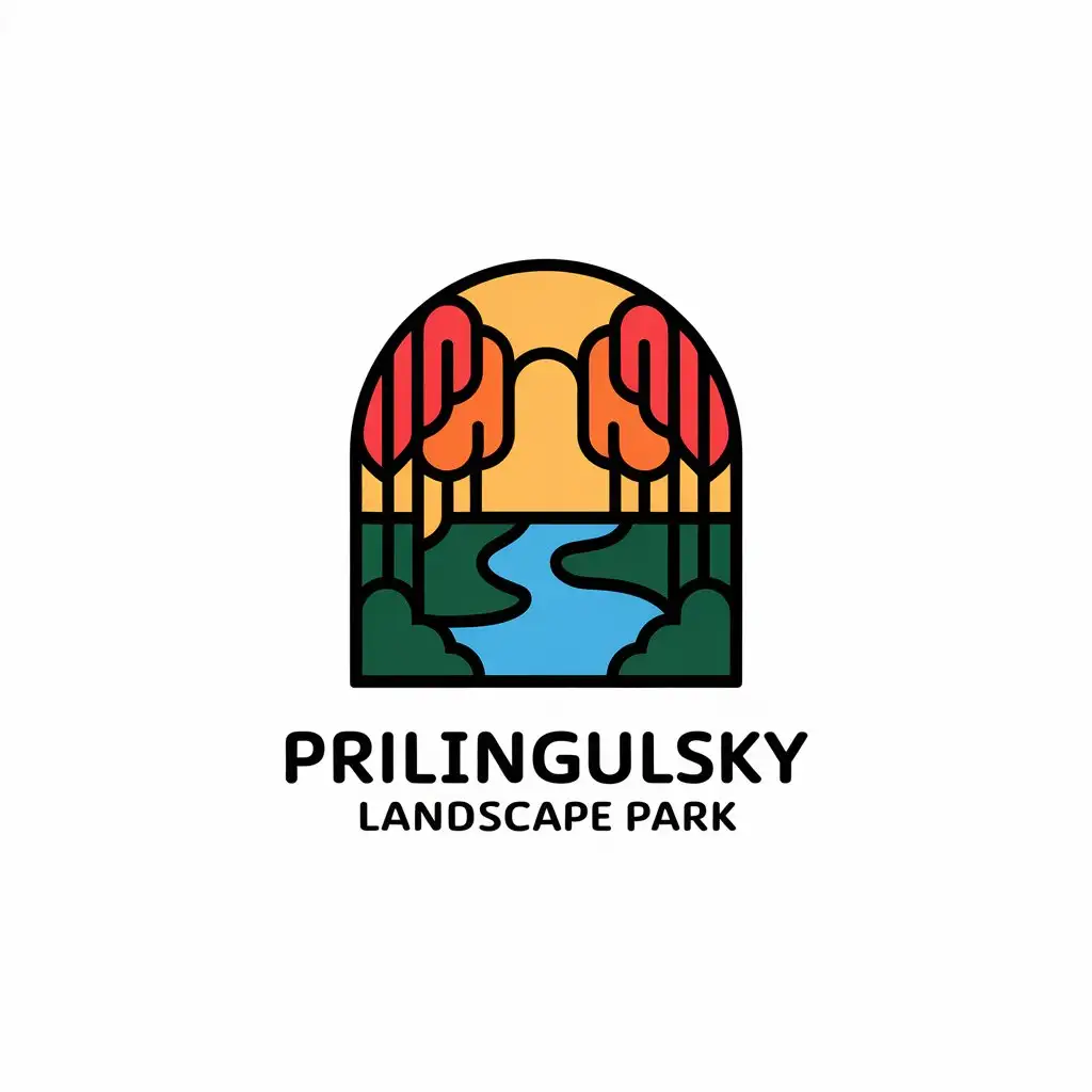 a vector logo design,with the text "prilingulsky landscape park", main symbol:forest river autumn,Moderate,be used in Travel industry,clear background