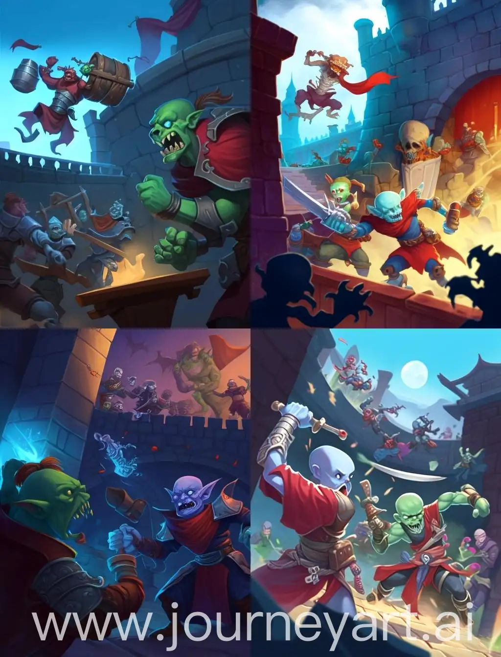 Fantasy-Battle-Scene-Blue-Goblins-vs-Red-Kobolds-at-Fort-with-Green-Beam