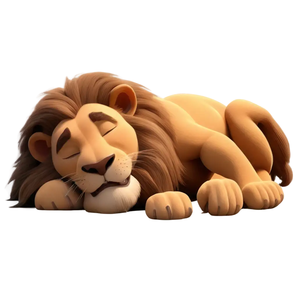 animated lion Sleeping  for kids' story with 3D PIXAR STYLE