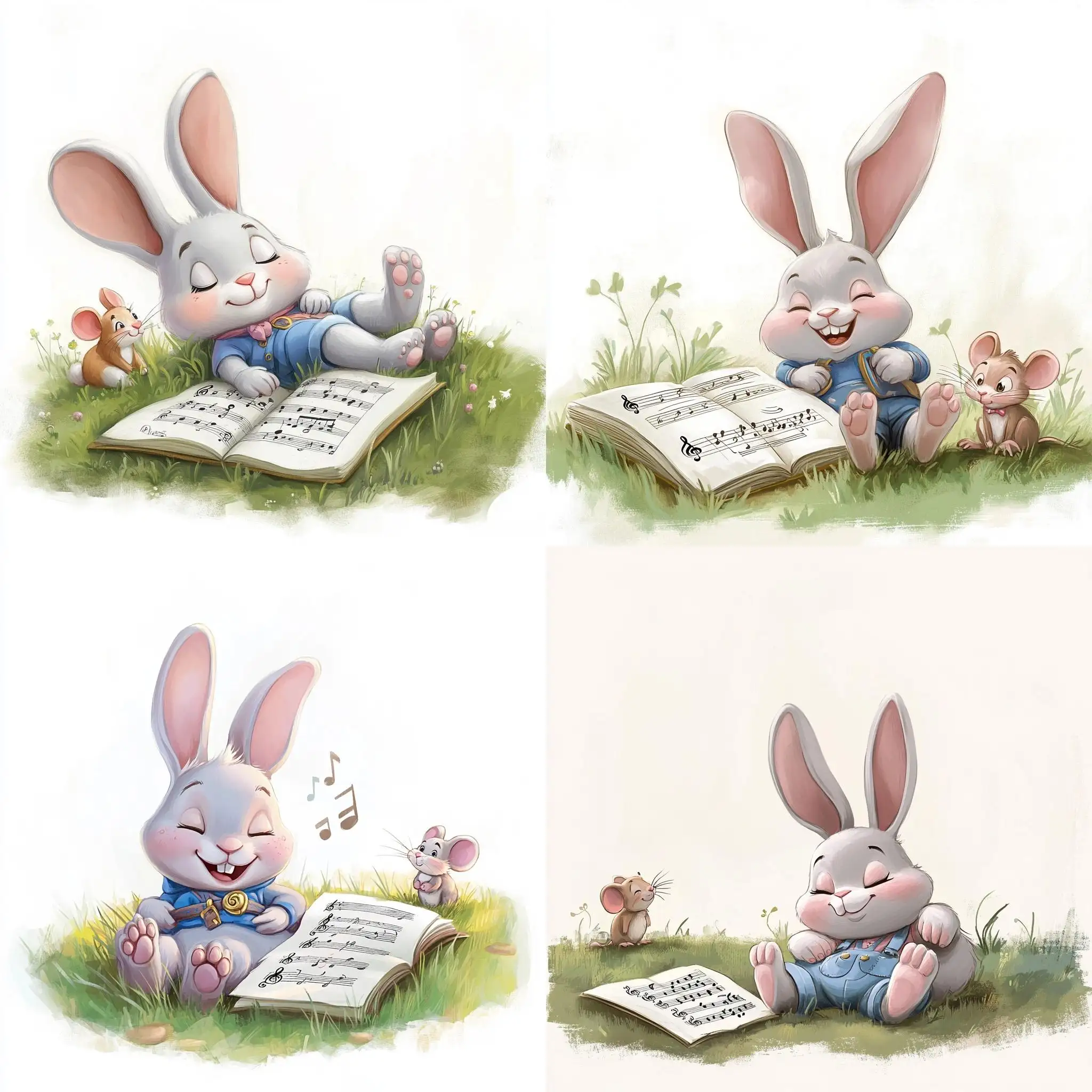 Peaceful-Gray-Bunny-Sleeping-with-Music-Sheet-Mouse-Watching