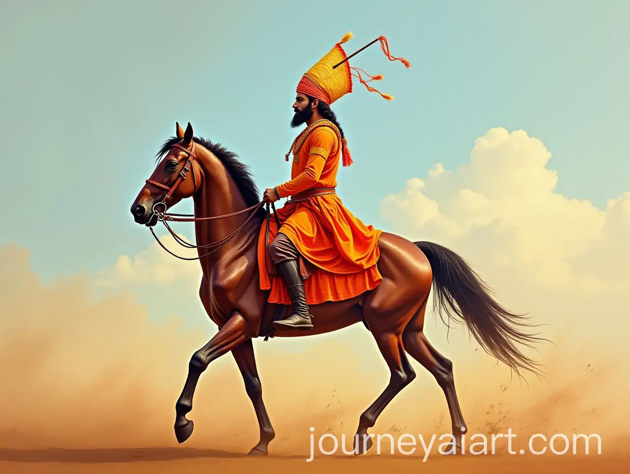Chhatrapati-Shivaji-Maharaj-Riding-a-Horse-in-Traditional-Jiretop-Headgear