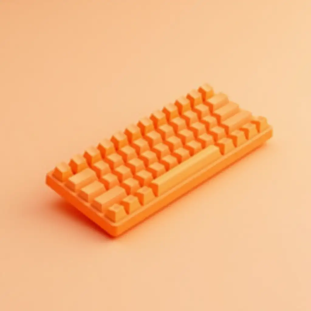 nice material orange keyboard in the air, 3D, neutral background