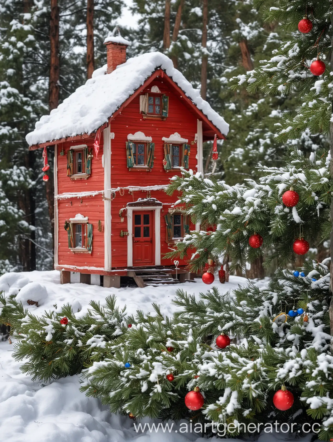 Charming-New-Years-Cottage-Surrounded-by-Snowy-Forest