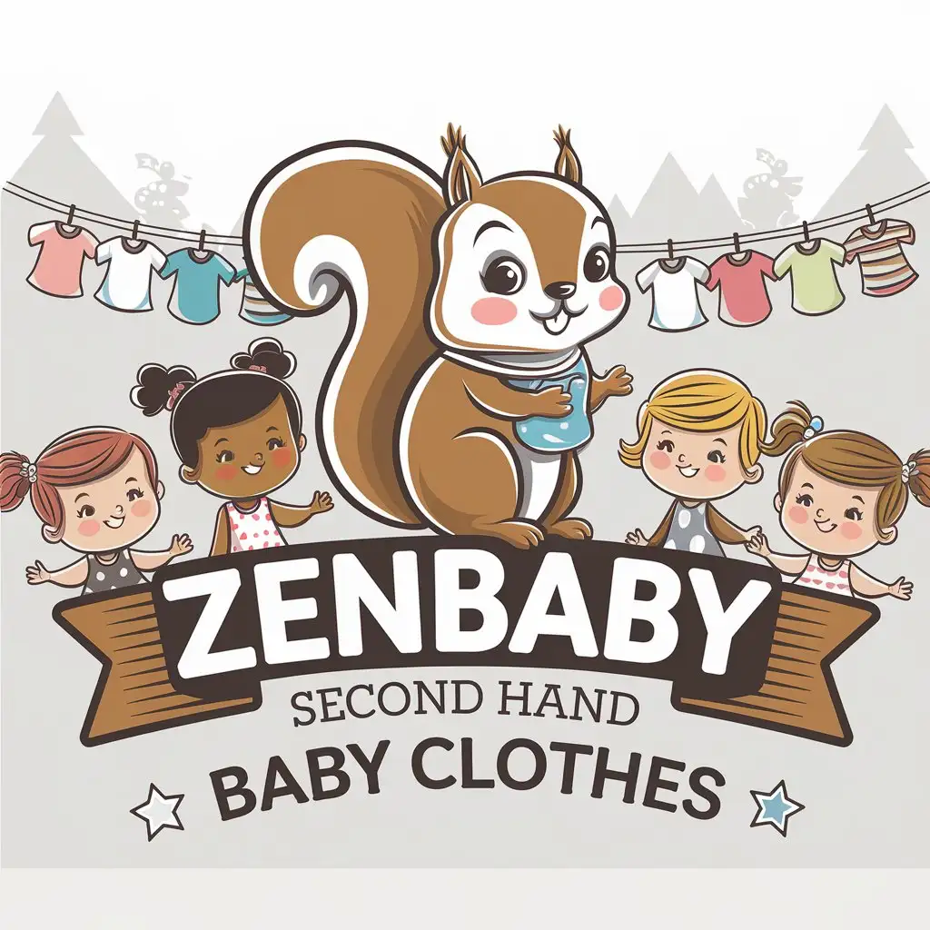 LOGO Design For ZenBaby Squirrel in Baby Clothes with Kids Selling Baby Clothes