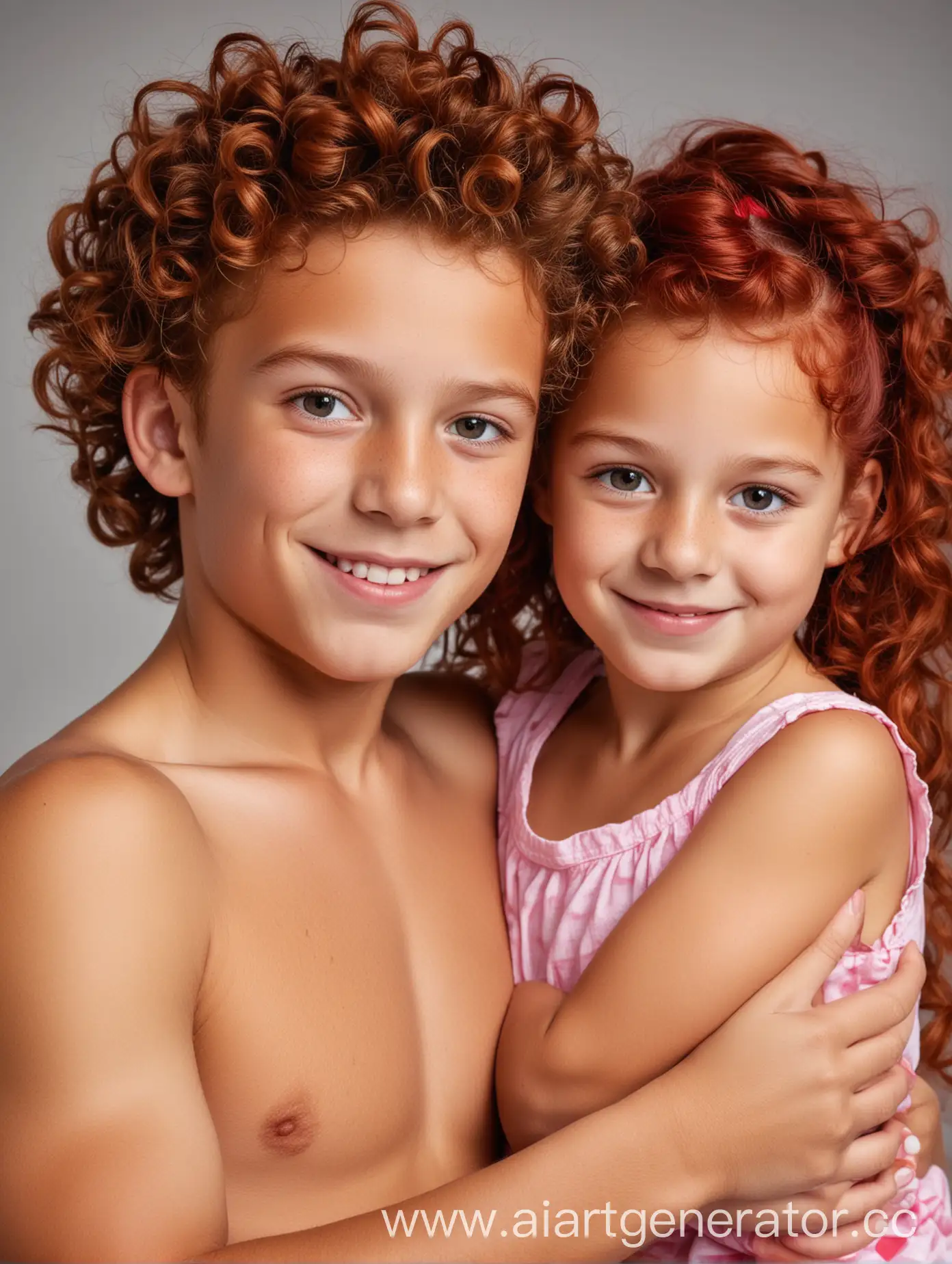 Cheerful-Siblings-Tanned-Brunette-Boy-with-Red-Curls-and-His-Sister