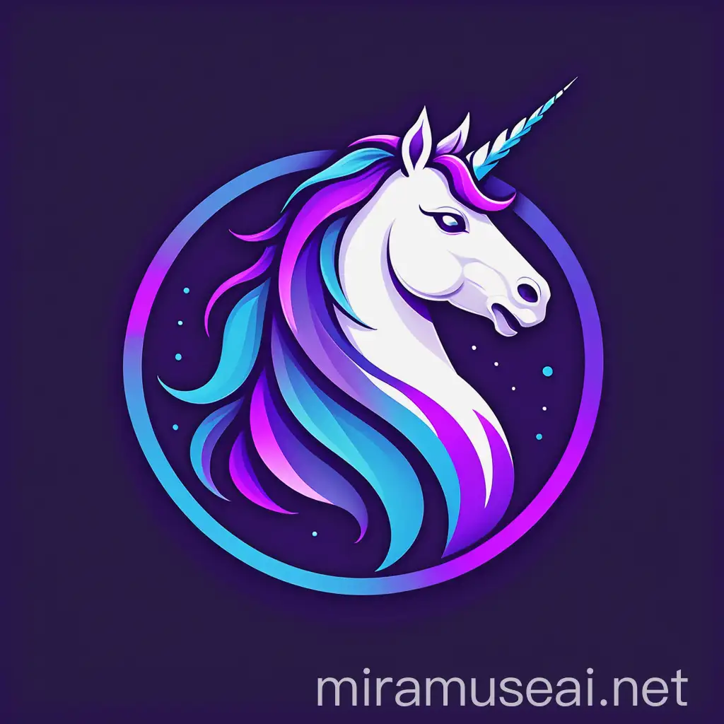 Unicorn Logo in Purple and Blue Colors for Startup Tech