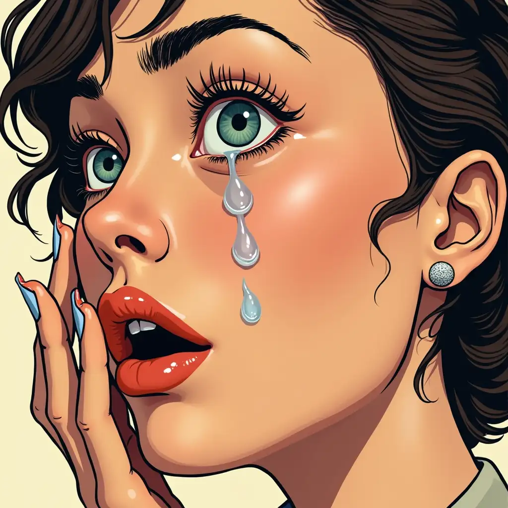 CloseUp-Illustration-of-Womans-Tearful-Eyes-Wiping-Away-Tears-in-Daniel-Clowes-Style