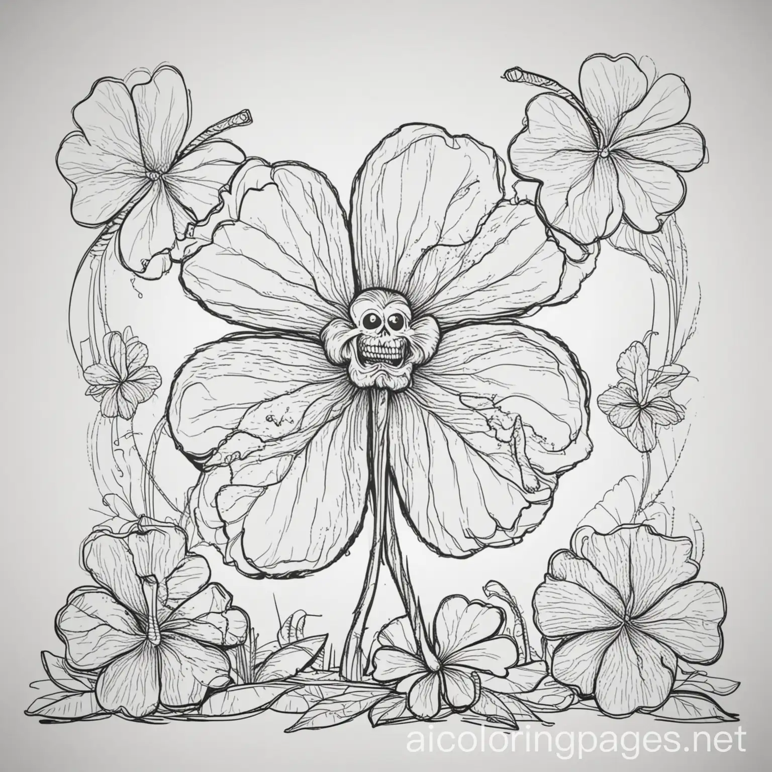 Halloween-Zombie-Coloring-Page-with-Four-Leaf-Clover