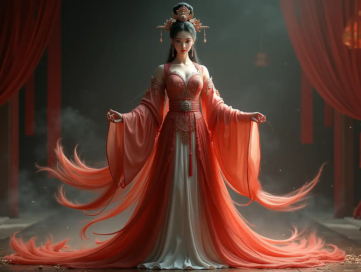 digital photo, Full body view from head to toe, Ancient Chinese Tang dynasty Goddess, Yongle style, best quality, masterpiece, realistic, luxurious, extravagant, stylish, opulent, elegance, stunning beauty, professional, high contrast