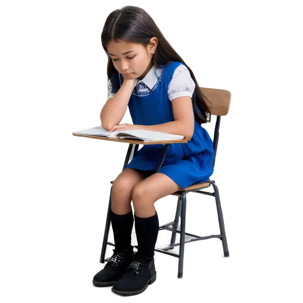 PNG-Image-of-a-School-Girl-in-Blue-Dress-Struggling-with-Mathematics