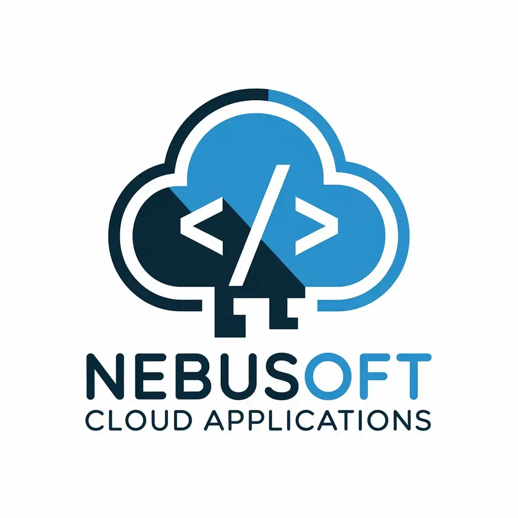 LOGO Design for Nebusoft Cloud Applications Cloud Code Symbol with Modern and Clear Background for Internet Industry