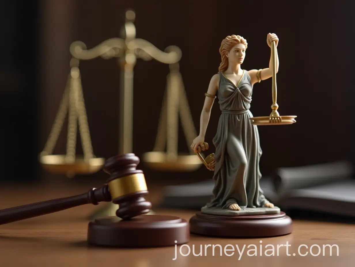 Macro-Shot-of-Judges-Hammer-Near-Themis-Figurine-in-Courtroom-Setting