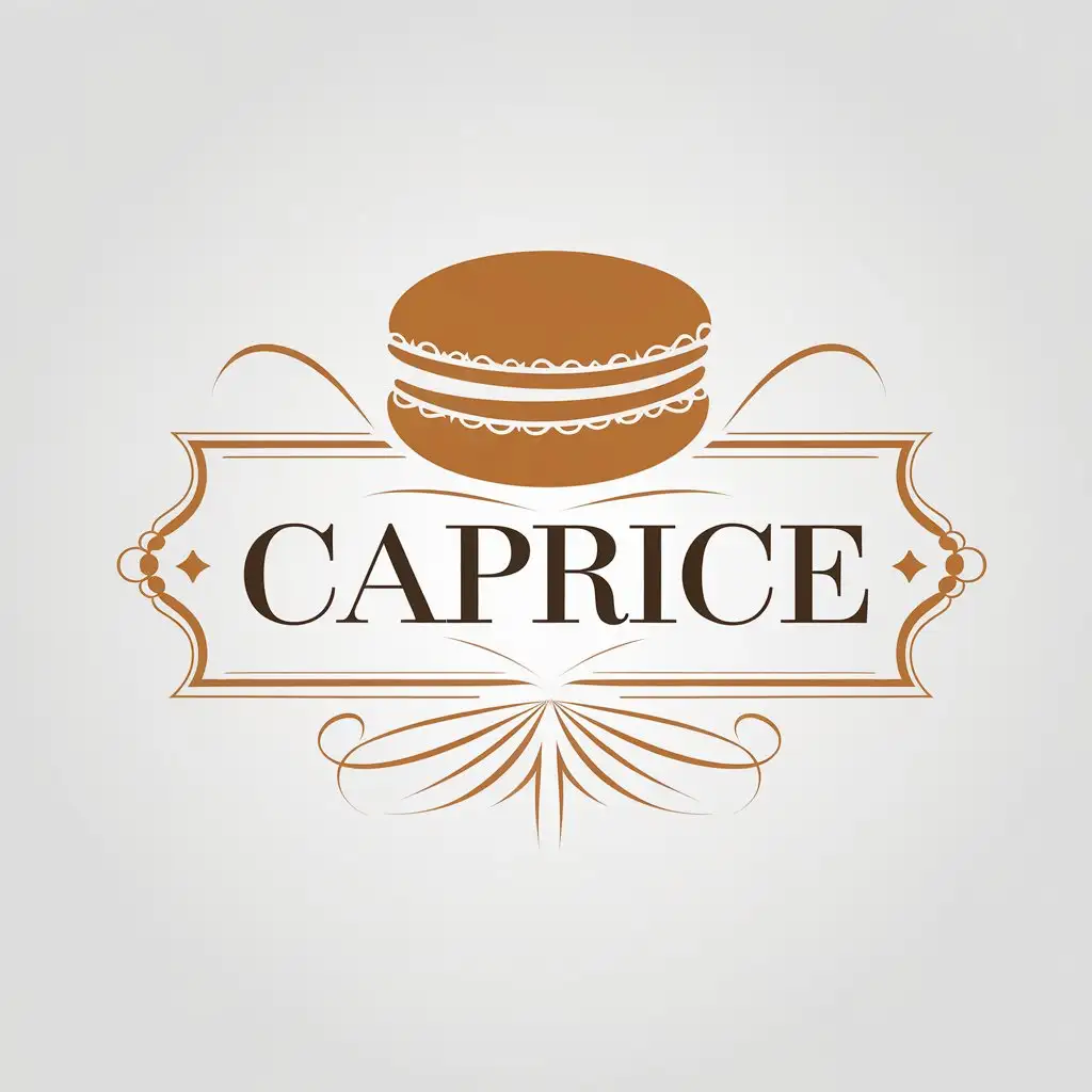 a vector logo design,with the text "Caprice", main symbol:French desert macarons,Minimalistic,be used in Entertainment industry,clear background