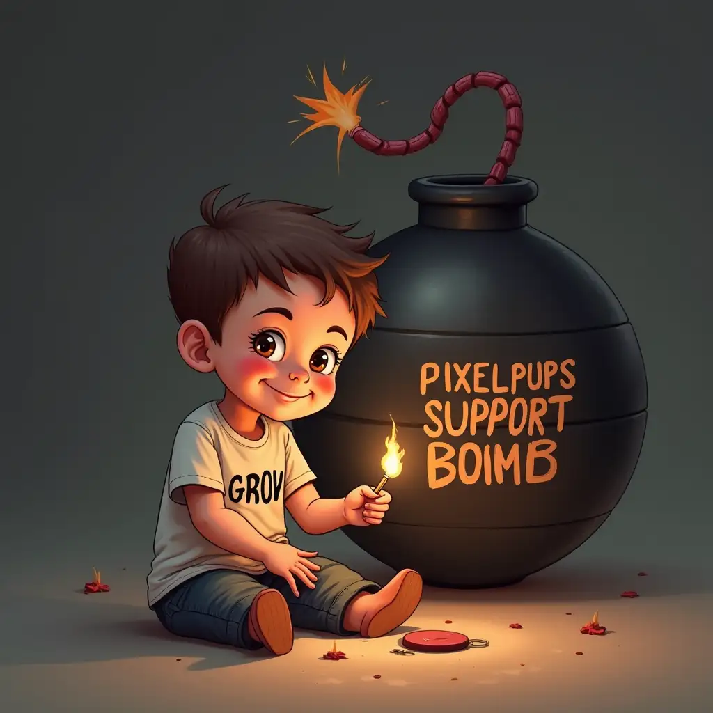 Cheeky-Boy-Holding-Lit-Match-Near-PixelPups-Support-Bomb