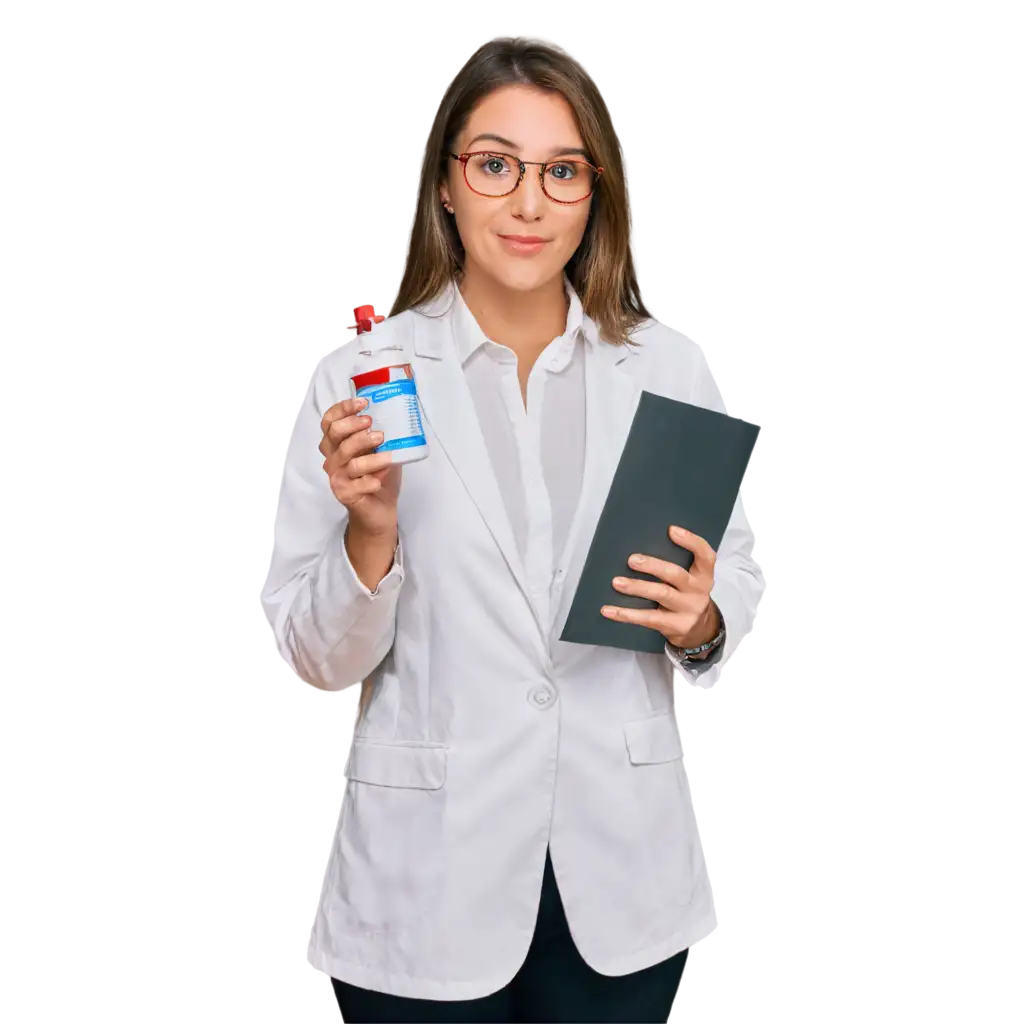 a woman pharmacist is holding medicine