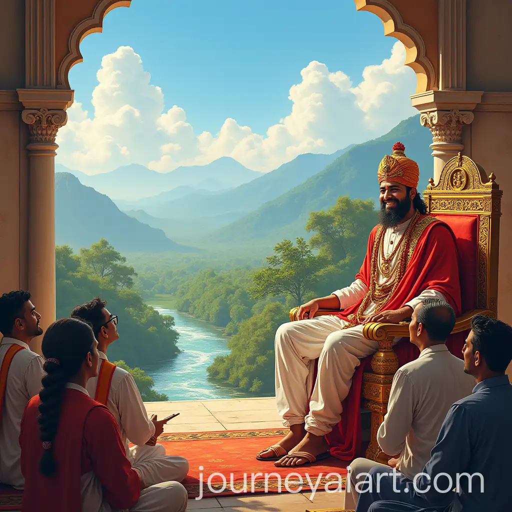 Maharaja-Gabuchandra-on-His-Throne-Surrounded-by-Ministers-and-Citizens-in-Bangladesh