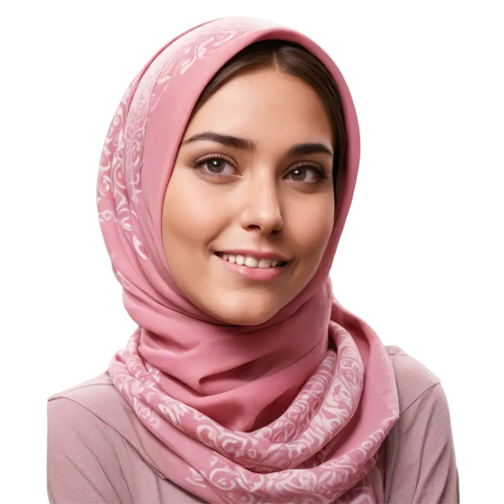 Realistic-Young-Womans-Face-with-Pink-Patterned-Hijab-PNG-Image