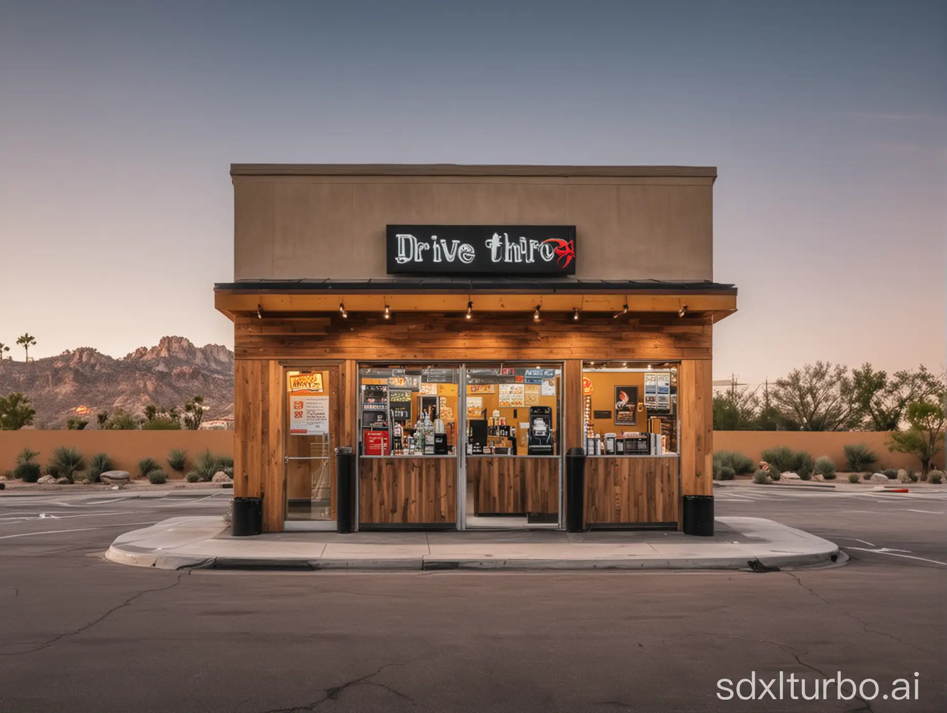 front view of a drive thru that serves drinks