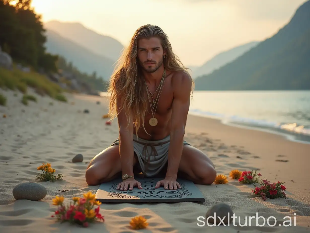 Nordic-Crossfit-Yoga-on-Serene-Sand-Beach-at-Sunrise