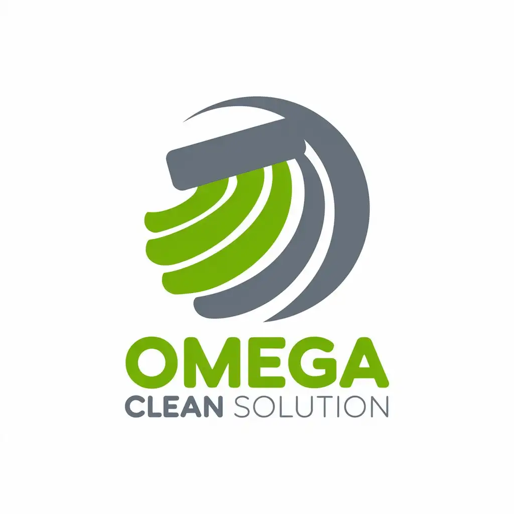 LOGO Design for Omega Clean Solution Green Gray with Minimalist Cleaning Service Icon