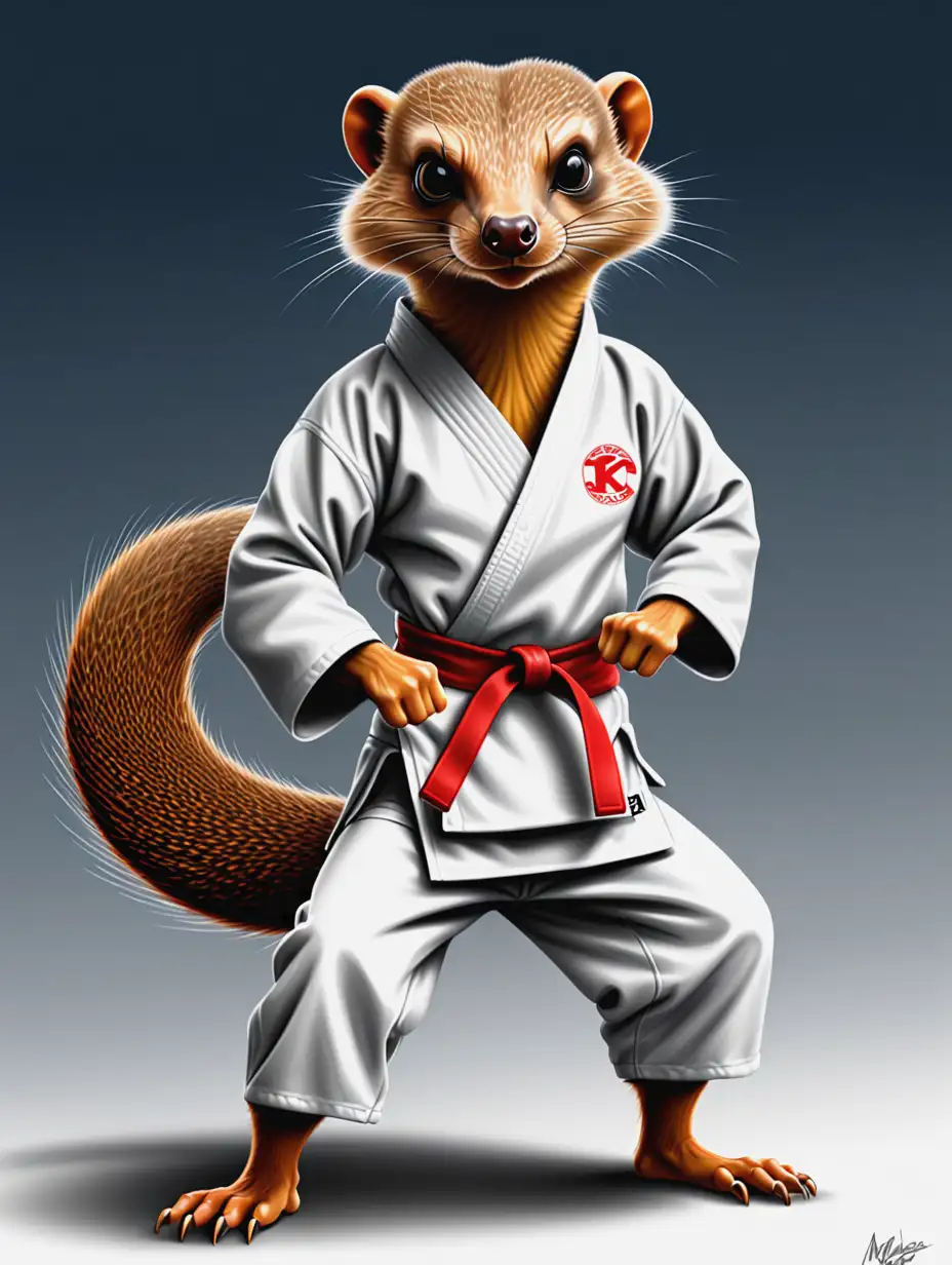 a digital airbrush illustration mongoose in karate gear