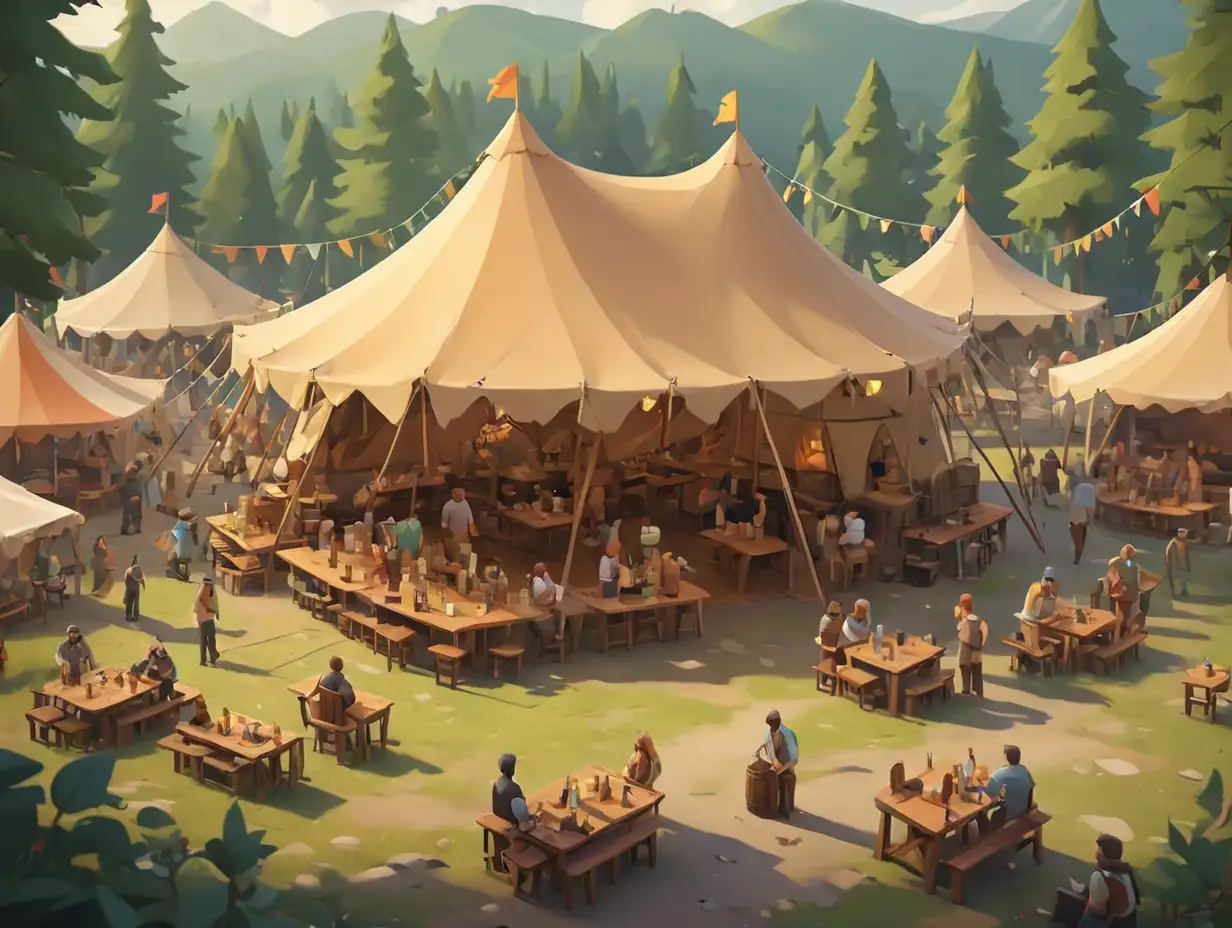 Low Poly Beer Tent Concept Art from Birds Eye View