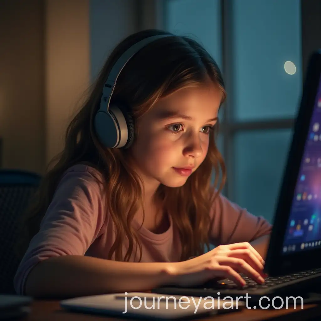 Teenage-Girl-Doing-Homework-on-PC-in-a-Cozy-Room