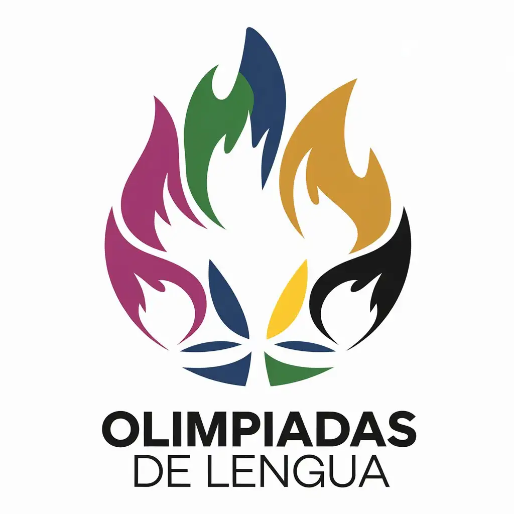 a vector logo design,with the text "Olimpiadas de Lengua", main symbol:circle of flames, each flame has to be a color: magenta, green, blue, yellow and black, the colors that are faded,Moderate,clear background